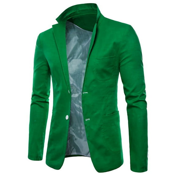 Rciityk Green Men's Blazer Jacket Casual Solid Single Rows Two Button Suit Jacket Fashion Formal Lapel Slim Wedding Blazer