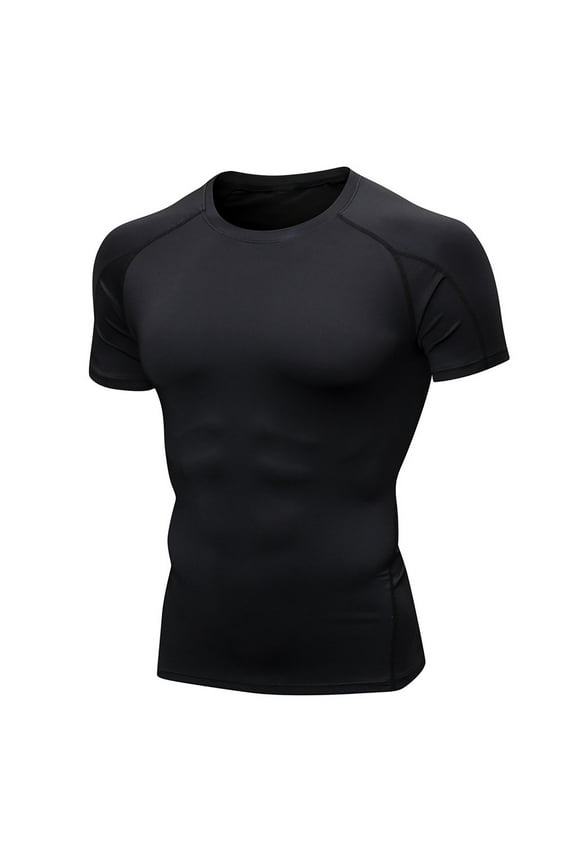 Men Workout Compression Top Solid Color Tight Short Sleeve Quick Dry Sports Running Athletic T Shirt Blouse