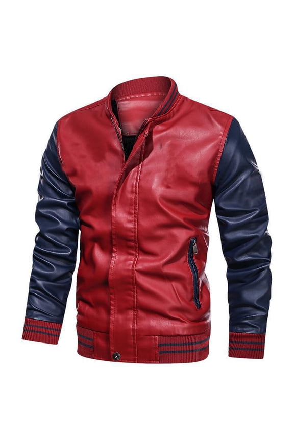 Men's Baseball Leather Jackets Fall Lightweight Jacket Causal Windbreaker Zip Up jacket with Pocket