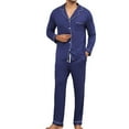 thumbnail image 1 of Rciityk Men's Cotton Pajamas Set Casual Solid Long Sleeve Lapel Button Top and Pants 2 Piece Pjs Gift for Father, 1 of 5