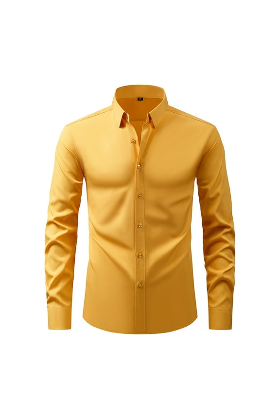 Men's Dress Shirts Business Casual Button Up Shirts Fall Casual Solid Turndown Blouse Shirt