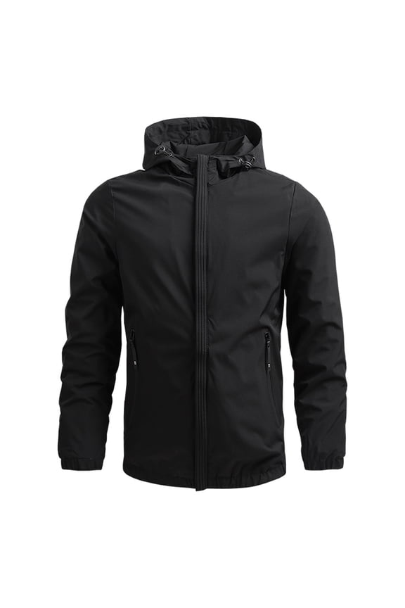 Men's Hooded Windbreaker Jacket Fall Fashion Rain Jacket Lightweight Outdoor Hiking Full Zip Cycling Jacket