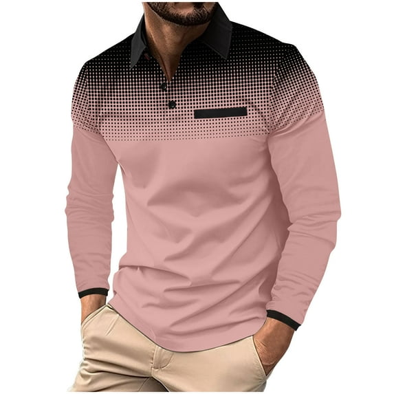 Rciityk Men's Long Sleeve Business Tee Shirts Fall Fashion Turndown Golf Shirt Casual Gradient Buttons Tennis Shirt