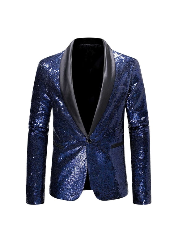 Men's Sequin Blazer Fashion Button Lapel Suit Jacket Dinner Prom Performance Costumes Slim Blazer