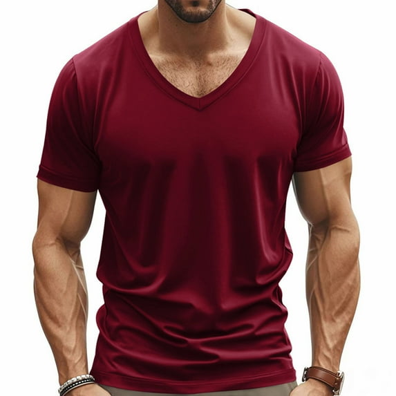 Rciityk Men's T-Shirts Casual Basic V Neck Short Sleeve Shirts Summer Casual Solid Color Slim Athletic Running Gym Workout Tee Tops