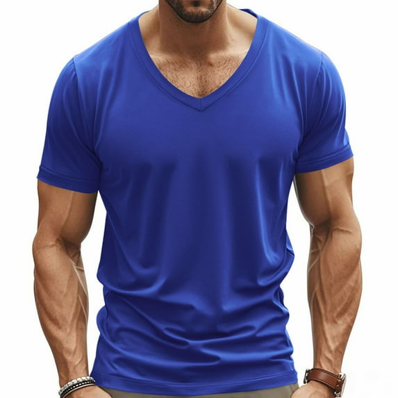 Rciityk Men's T-Shirts Casual Basic V Neck Short Sleeve Shirts Summer Casual Solid Color Slim Athletic Running Gym Workout Tee Tops