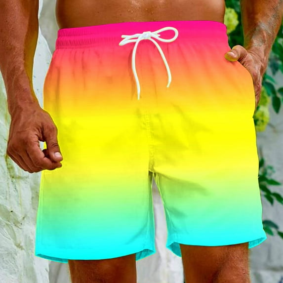 Rciityk Mens 5 Inch Stretch Swimming Shorts Drawstring Elastic Waist Shorts Gradient Color Plus Size Shorts Vacation Summer Beach Shorts with Pockets