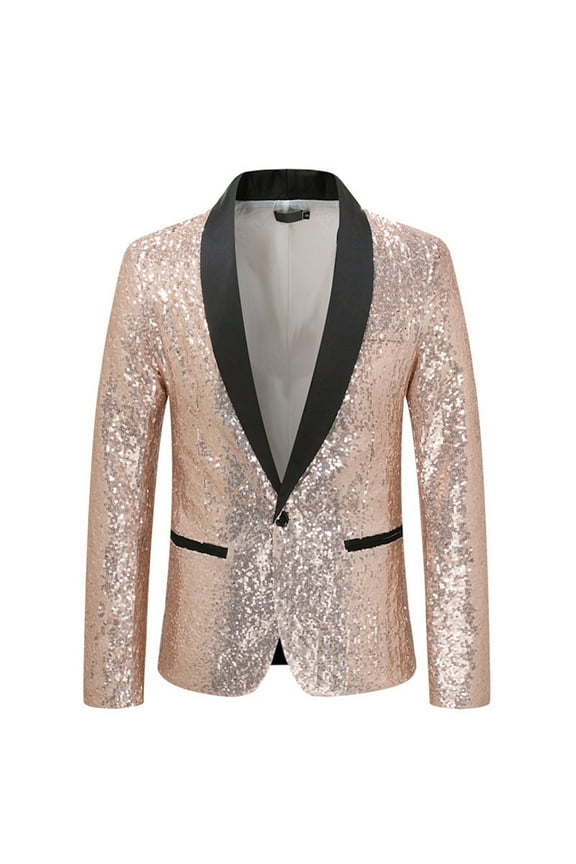 Mens One Button Sequin Blazer Fashion Lapel Dress Suit Jacket Festival Dinner Prom Blazer