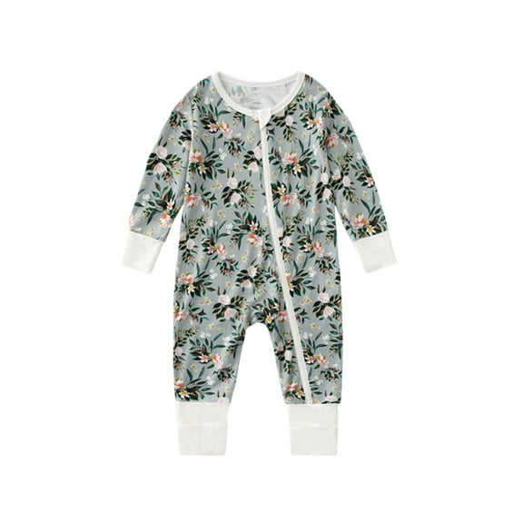 Rciityk Newborn Baby Jumpsuit Rompers Baby Girls Boys Cute Printed Crewneck Jumpsuits Unisex Infant Long Sleeve Zip Front Pajamas Bodysuit