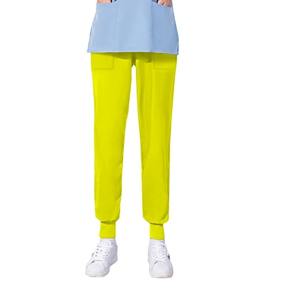 Rciityk Nurse Scrub Pants Womens Jogger Scrub Solid Color Comfort Fits Workwear Casual Loose Bunched Feet Medicals Pants with Pockets