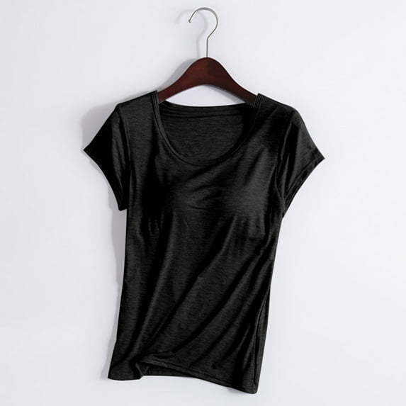 Rciityk Pajama Tops for Women Short Sleeve T-Shirts Modals Padded Sleepwear Summer Casual Solid Color Yoga Shirts Loungewear