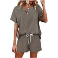 thumbnail image 1 of Rciityk Short Sets for Women Two Piece Casual Outfits Button Top and Shorts Set Sweatsuits Short Sleeve Round-Neck Shirts Sets, 1 of 5
