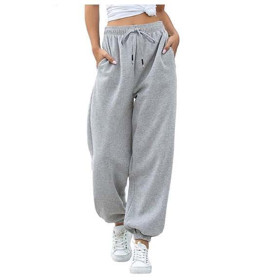 Rciityk Sweatpants Women High Elastic Waisted Baggy Sweatpants Winter Casual Solid Color Drawstring Jogger Lounges Trousers with Pocket