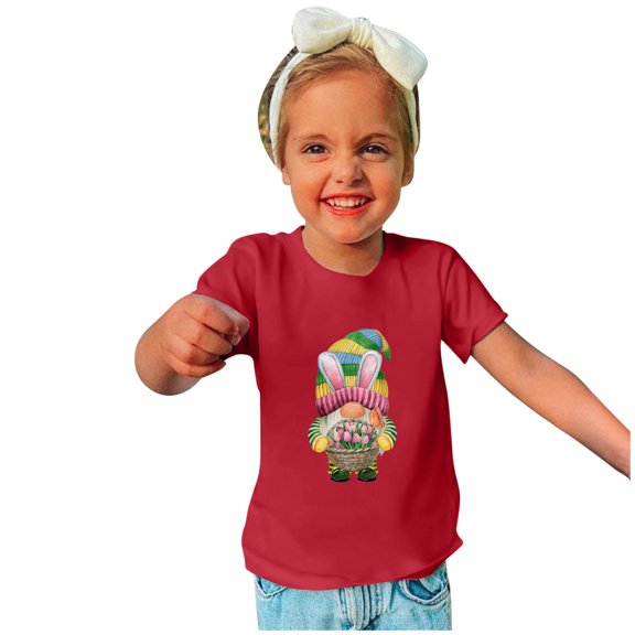 Rciityk Toddler Easter Shirt Baby Boys Girls Graphic Tees Summer Cute Bunny Gnomes Eggs Print Crew Neck Short Sleeve T-Shirt, 3 Year