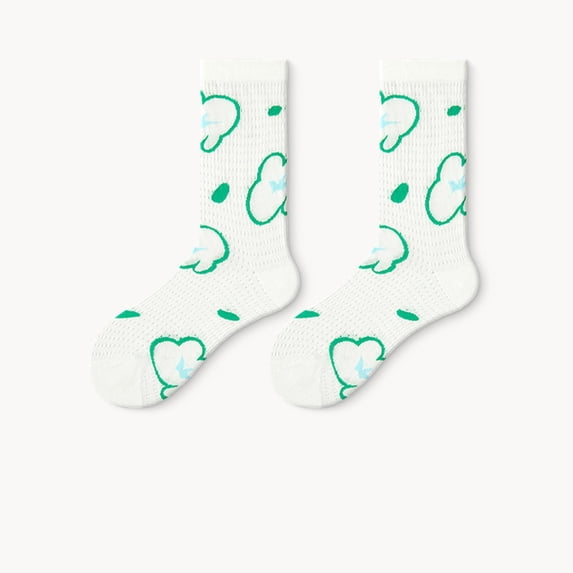 Rciityk White 5Pairs Women's Thin Socks Cute Graffiti Printed Mid Calf Crew Sock Unisex Fall Daily Casual Cozy Sports Socks