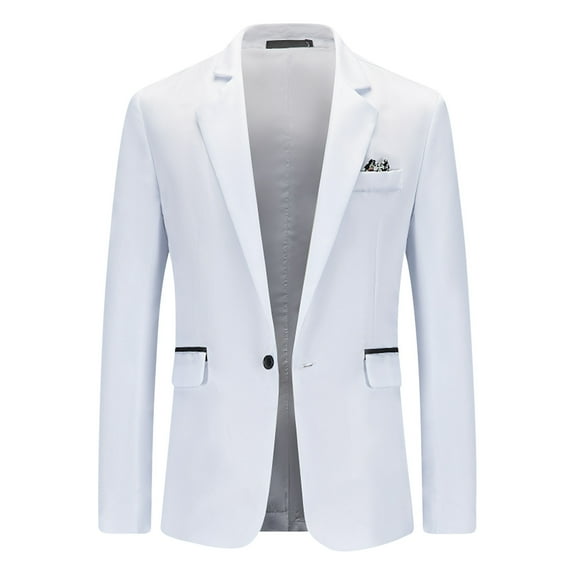 Rciityk White Mens Suit Jacket Casual Solid Dress Jacket Daily One Button Business Blazer Formal Wedding Prom Blazer