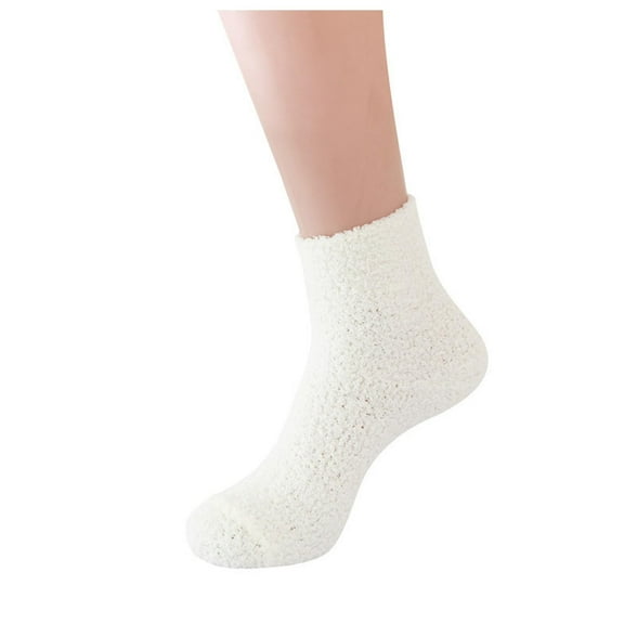 Rciityk White Women's Fuzzy Slipper Socks Winter Daily Casual Home Sleeping Socks Solid Warm Cozy Fleece Soft Mid Tube Socks