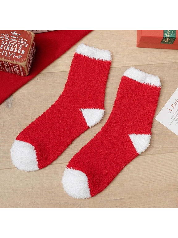 White Womens Fuzzy Socks Unisex Warm Slipper Socks Adult Christmas Holiday Socks Winter Cozy Sleep Socks Fleece Cute Crew Socks Christmas Gifts