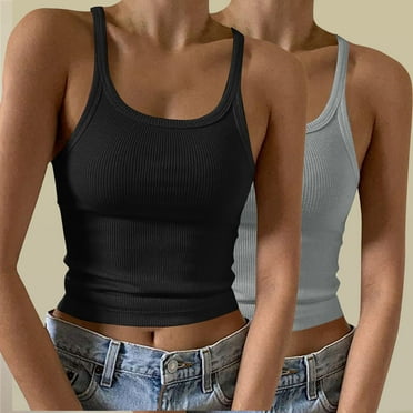 Clearance Rciityk Women Spaghetti Strap Tank Top Summer 2pc Round Neck Solid Color Slim Fitted Camisole - Summer Savings Clearance