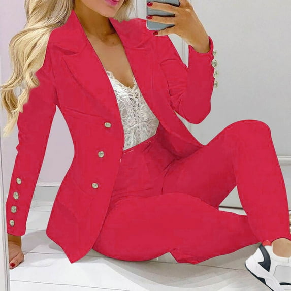 Clearance Rciityk Women's 2 Piece Blazer Sets Plus Size Single Breasted Pant Suit Set Business Casual Open Front Blazers and Slim Pants Suits Set - Spring/Summer Savings Clearance