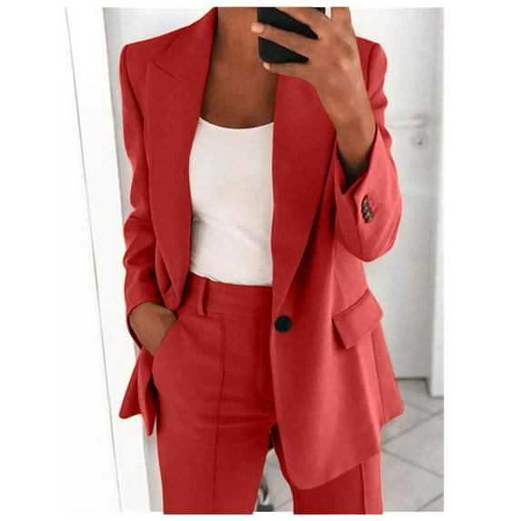 Rciityk Women's 2 Piece Blazer Sets Solid Long Sleeve Blazer and Slim Pants Business Office Suit Set Fall Fashion Casual Blazer Outfits with Pockets