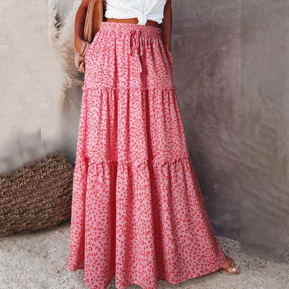Clearance Rciityk Women's Boho Vintage Floral Print Elastic High Waist Pleated A Line Maxi Skirt Summer Casual Vacation Beach Long Skirts - Spring/Summer Savings Clearance