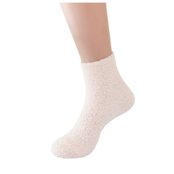 Rciityk Women's Fuzzy Slipper Socks Winter Daily Casual Home Sleeping Socks Solid Warm Cozy Fleece Soft Mid Tube Socks