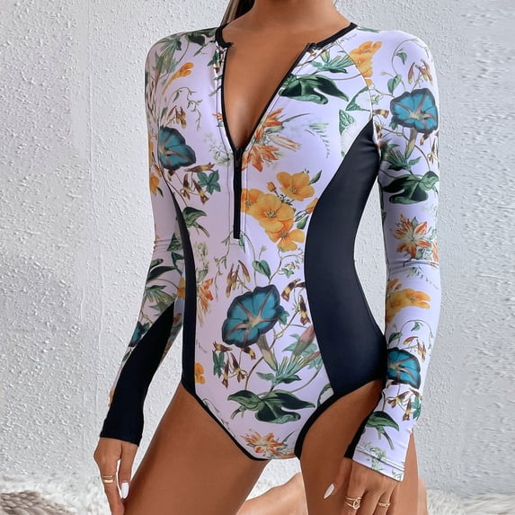 Rciityk Women's Long Sleeve Ones piece Front Zipper Diving Swimsuit witn Swim Trunks Surfing Swimming Snorkeling Bathing Suit