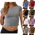 thumbnail image 1 of Rciityk Women's Short Sleeve Shirts Basic Slim Fits Crop Tops Solid Color Round Neck Going Out Tops Summer Tight Tees, 1 of 6