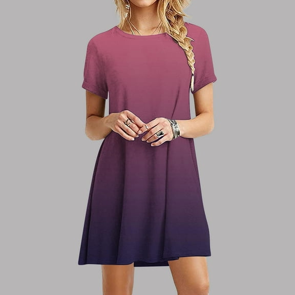 Rciityk Women's Summer Dresses Short Sleeve Flowy Beach Sundress Casual Crew Neck T Shirt Dresses Vacation Party Dress, Pink XXL