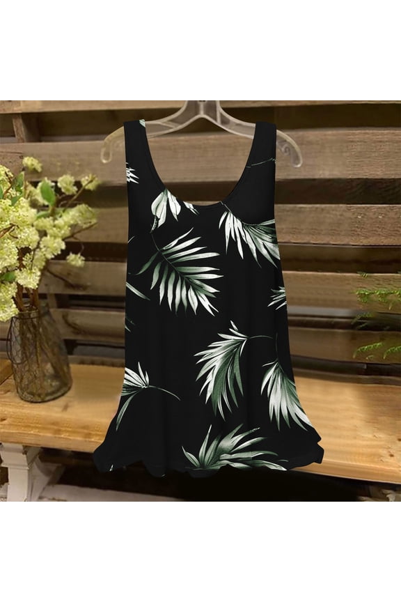 Womens Summer Tank Tops Flowy Floral Print Sleeveless Shirts Casual Loose Fits Tunic Blouses Plus Size