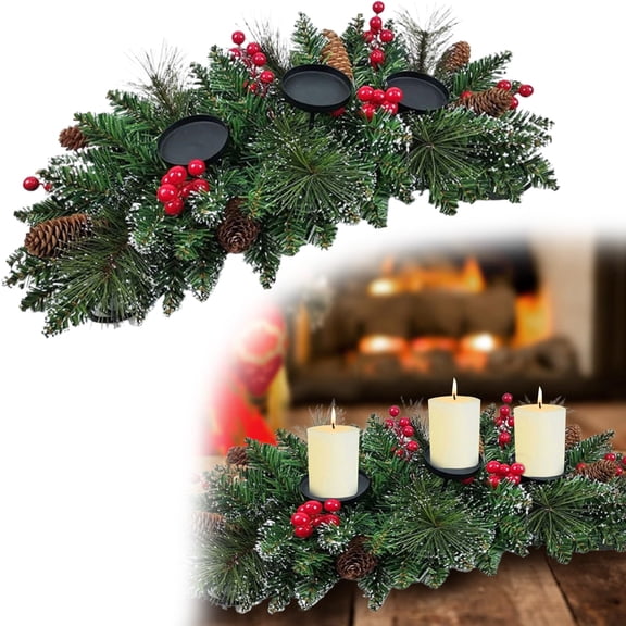 Clearance Red Christmas Tree Candlestick with Berries for Table Bookshelf Window Decor (G)