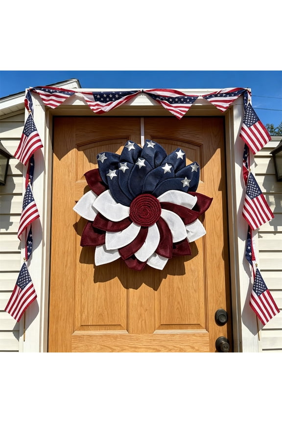 Clearance!Red,White & Blue, 4th of July Wreath Patriotic Decor in Patriotic Party Supplies Memorial Day Wreaths Festival Garland Decoration Front Door Wall Home Decor (A)