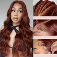 thumbnail image 1 of Clearance!Reddish Brown HD Lace Front Wigs Human Hair, Auburn Lace Long Curly Wigs, Body Wave Wigs Glueless Human Hair Wigs, Large Wave Human Hair Wig Headcover, Women's Long Curly Hair (27.5 inch), 1 of 9