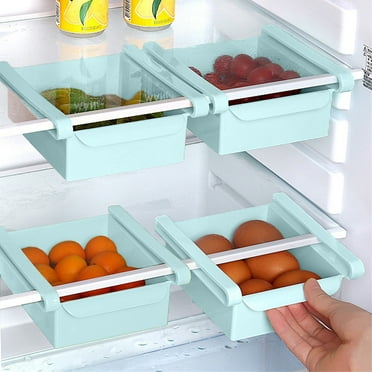 Refrigerator Drawers, Expandable Refrigerator Divider Fridge Drawer Organizer Refrigerator Bins for Egg Fruit Vegetable Seafood(Blue)