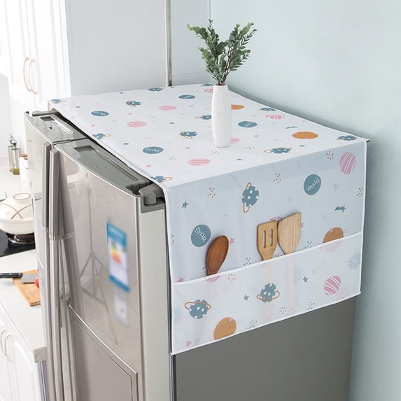 Clearance Refrigerator Dust Protector Cover with Large Storage Pockets, Decorative Appliance Shield, Cloth Accessories for Kitchen Appliances, Dishwashers, and Microwaves, 70.9 x 23.6 Inches