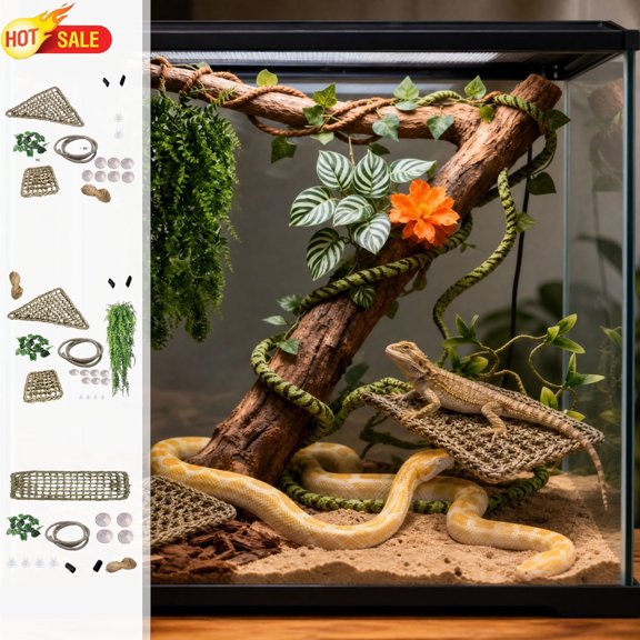 Clearance! Reptile Simulation Climbing Vine Hammock Set C, Lizard Snake Terrarium Decor Artificial Vine, Pet Enclosure Landscaping Vine Decoration, Habitat Accessory