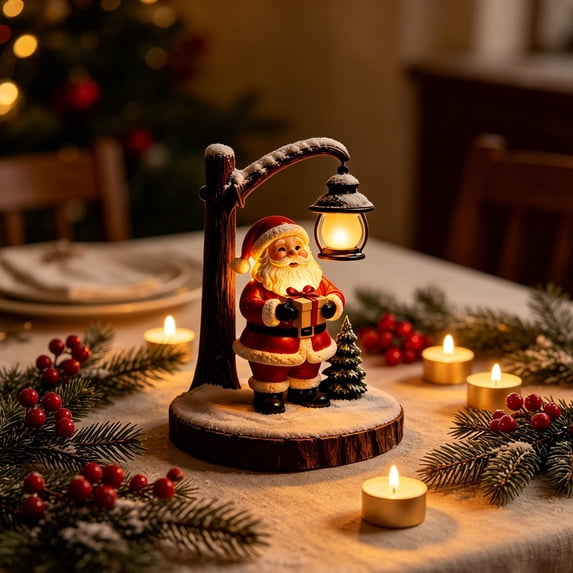 Clearance! Resin Santa Figurine Christmas Night Light, Christmas Decorations for Home, Vintage Glowing Christmas Decor for Desktop Shelf