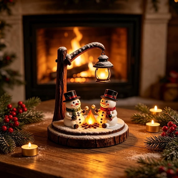 Clearance! Resin Snowman Figurine Christmas Night Light, Christmas Decorations for Home, Vintage Glowing Christmas Decor for Desktop Shelf
