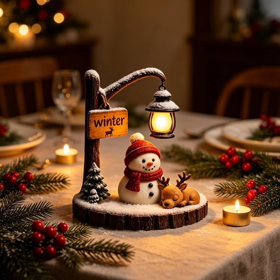 Clearance! Resin Snowman Figurine Christmas Night Light, Christmas Decorations for Home, Vintage Glowing Christmas Decor for Desktop Shelf