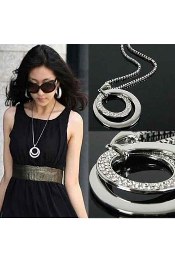 Rhinestone Long Pendant Necklace for Women Sliver Statement Sweater Necklace Gold Plated Crystal Necklace Fashion Jewelry Women Gifts (Silver)