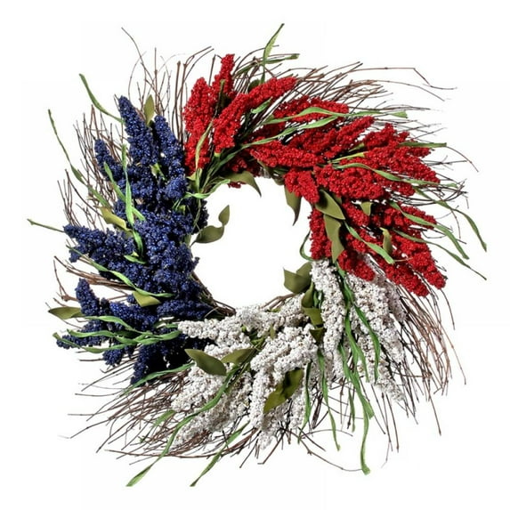 Clearance!!!Rice Ear Wreath Wreaths for Front Door,Patriotic Decor Wreath,Outdoor 4th of july Wreath,18inch Artificial Red White Blue Wreath Decorations for Window Wall Mantel Porch
