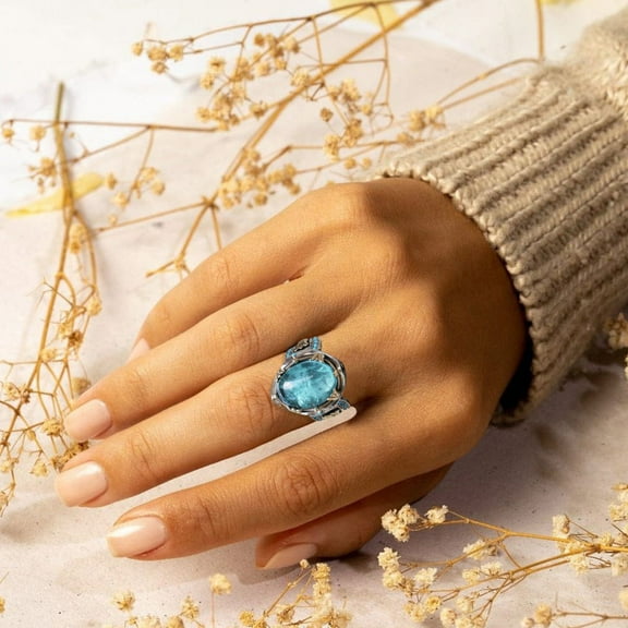 Rings for Women Luxury Carved Blue Gemstone Ring,Vintage Engraved Punk Style Carved Blue Gemstone Ring,Handmade Fashion Personality Ring Jewelry Gifts for Men Women Size 8