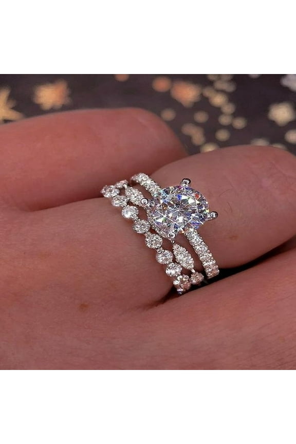 Clearance Rings for Women 925 Sterling Silver White Sapphire Diamond Ring Set