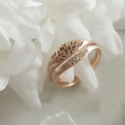 Choii Women Elegant Woman Simple Pure Gold Carved Rose Flower Ring Anniversary Gift