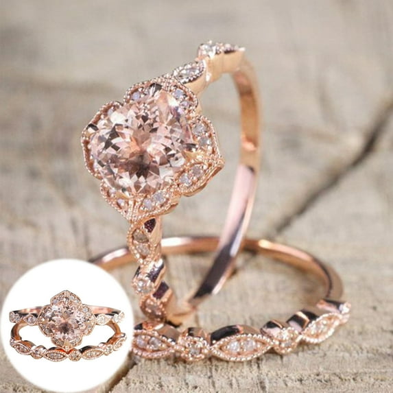 Clearance!Rings for Women Fashion Rose Gold Natural Square Diamond Ring Set size6