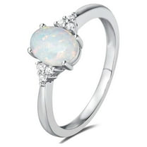 Clearance Rings for Women Oval White Fire Opal Ring 925 Sterling Silver Gemstone Jewelry For Women (Size 9)