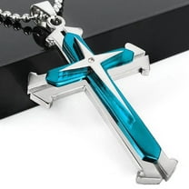 Clearance! Unisex Men Women Stainless Steel Cross Pendant Necklace Chain Christmas Gifts Jewelry, Blue