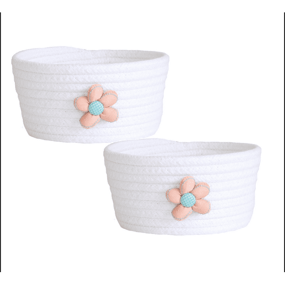 Clearance Rope Basket Bins for Gifts, Fenull Floral Mini Woven Round Basket, Small Woven Storage Baskets Cotton Rope for Classroom Boho Decor 2PC