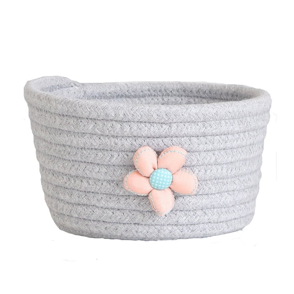 Clearance Rope Basket Bins for Gifts, Fenull Floral Mini Woven Round Basket, Small Woven Storage Baskets Cotton Rope for Classroom Boho Decor